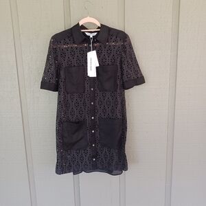 Veronica Beard Rafaela Broderie Anglaise Mini Shirt Dress Size 6 Women In Black